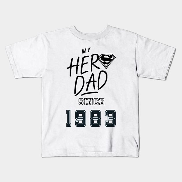 My Hero Dad 1983 Kids T-Shirt by DavidBriotArt